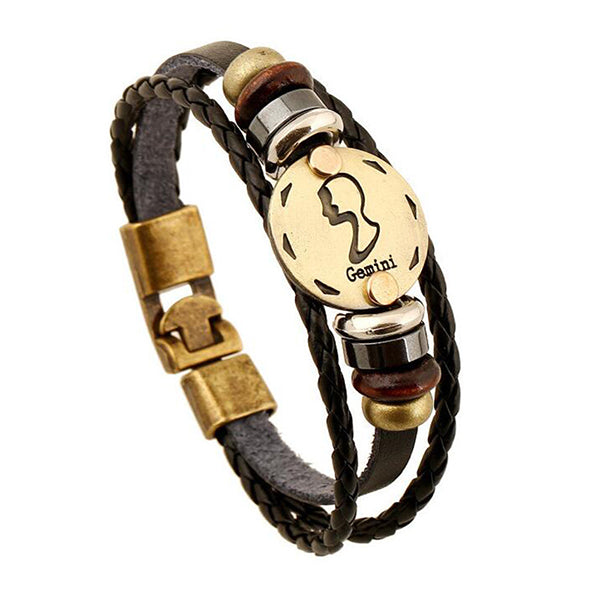 12 Constellations Bracelet 2017 New Fashion Jewelry Leather Bracelet Men Casual Personality Zodiac Signs Punk Bracelet XY160496