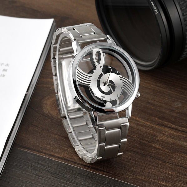 2017 New Luxury Brand Fashion and Casual Music Note Notation Watch Stainless Steel Wristwatch for Men and Women Silver Watches