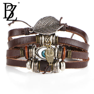 BZ Punk Design Turkish Eye Bracelets For Men Woman New Fashion Wristband Female Owl Leather Bracelet Stone Vintage Jewelry