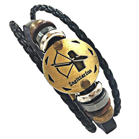 12 Constellations Bracelet 2017 New Fashion Jewelry Leather Bracelet Men Casual Personality Zodiac Signs Punk Bracelet XY160496