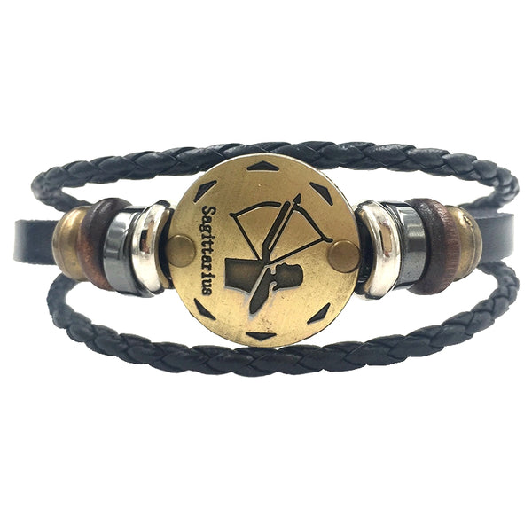 12 Constellations Bracelet 2017 New Fashion Jewelry Leather Bracelet Men Casual Personality Zodiac Signs Punk Bracelet XY160496