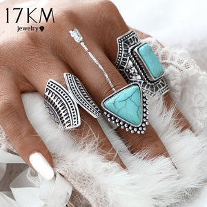 17KM 3pcs/Set Boho Vintage Punk Silver Color Stone Midi Finger Rings For Women /Men Bohemian Ring Set Jewelry Anillos