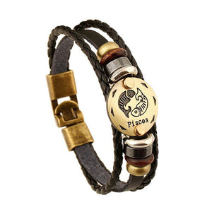 12 Constellations Bracelet 2017 New Fashion Jewelry Leather Bracelet Men Casual Personality Zodiac Signs Punk Bracelet XY160496