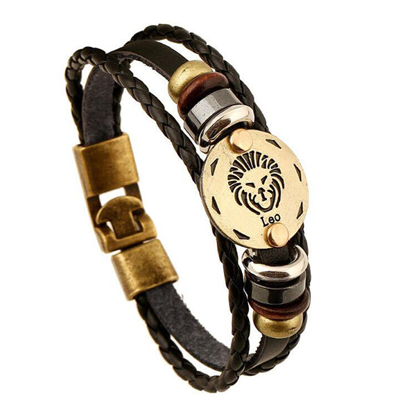 12 Constellations Bracelet 2017 New Fashion Jewelry Leather Bracelet Men Casual Personality Zodiac Signs Punk Bracelet XY160496