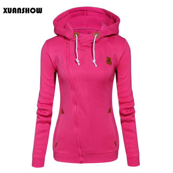 2017 Womens Fashion Fleeces Sweatshirts Ladies Hooded Candy Colors Solid Sweatshirt Long Sleeve Zip Up Clothing Sudaderas Mujer