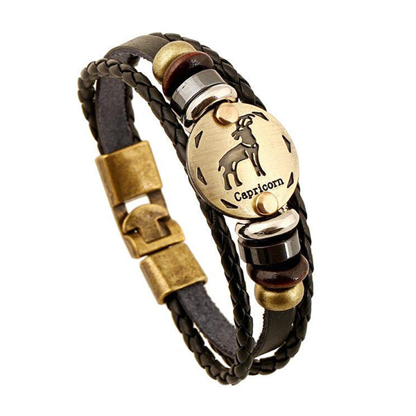 12 Constellations Bracelet 2017 New Fashion Jewelry Leather Bracelet Men Casual Personality Zodiac Signs Punk Bracelet XY160496