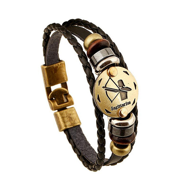 12 Constellations Bracelet 2017 New Fashion Jewelry Leather Bracelet Men Casual Personality Zodiac Signs Punk Bracelet XY160496