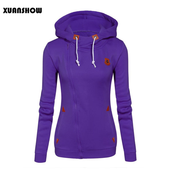 2017 Womens Fashion Fleeces Sweatshirts Ladies Hooded Candy Colors Solid Sweatshirt Long Sleeve Zip Up Clothing Sudaderas Mujer